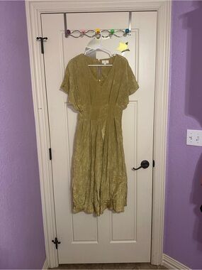 Olive Green Midi Dress - Lightweight V-Neck Flowy Dress
